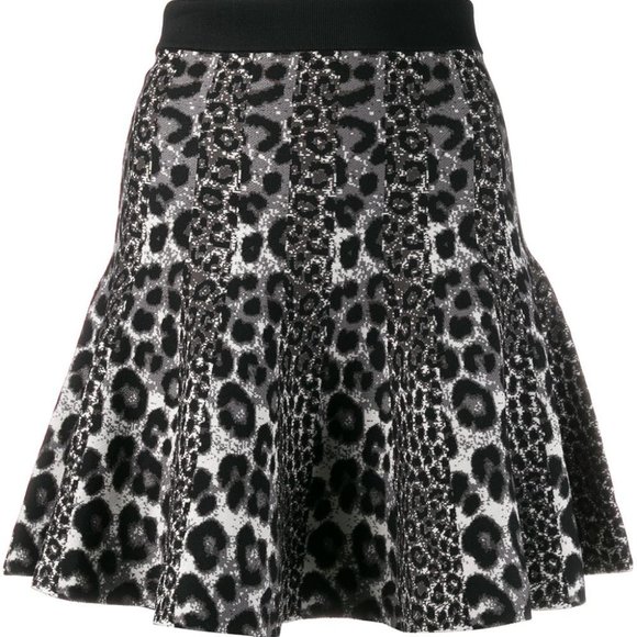 Michael Kors Mixed Leopard Jacquard Pleated Mini Skirt Size XL Gunmetal Black - Picture 7 of 13